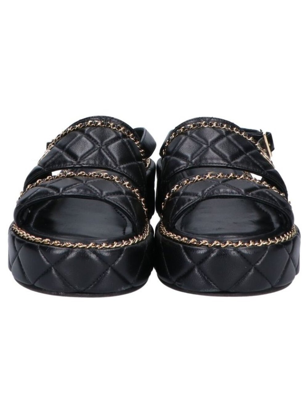 Chanel CC Logo Quilted Chain Platform Sandals 37 1 2C - Picture 2 of 12